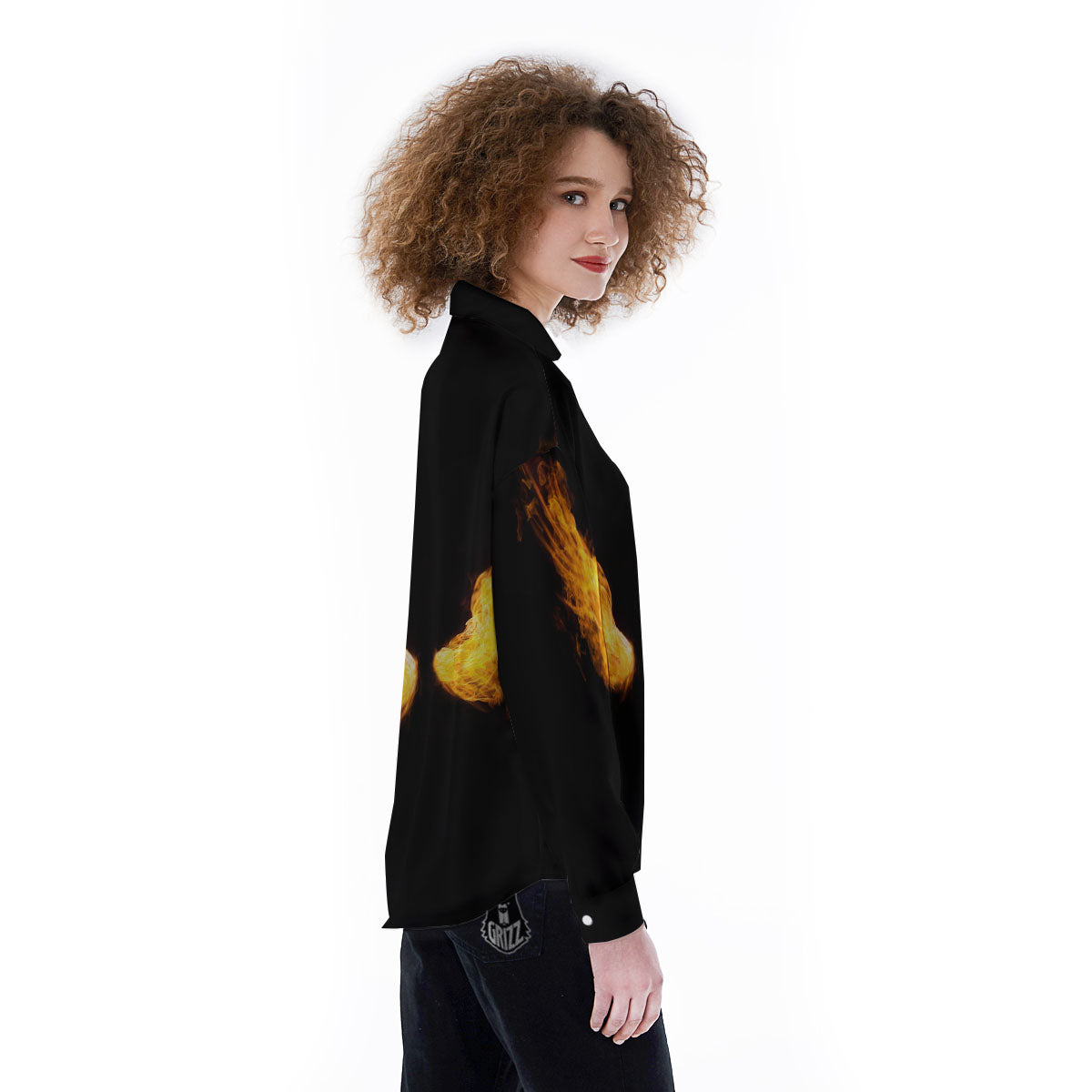 Wings Flame Print Women's Long Sleeve Shirts-grizzshop