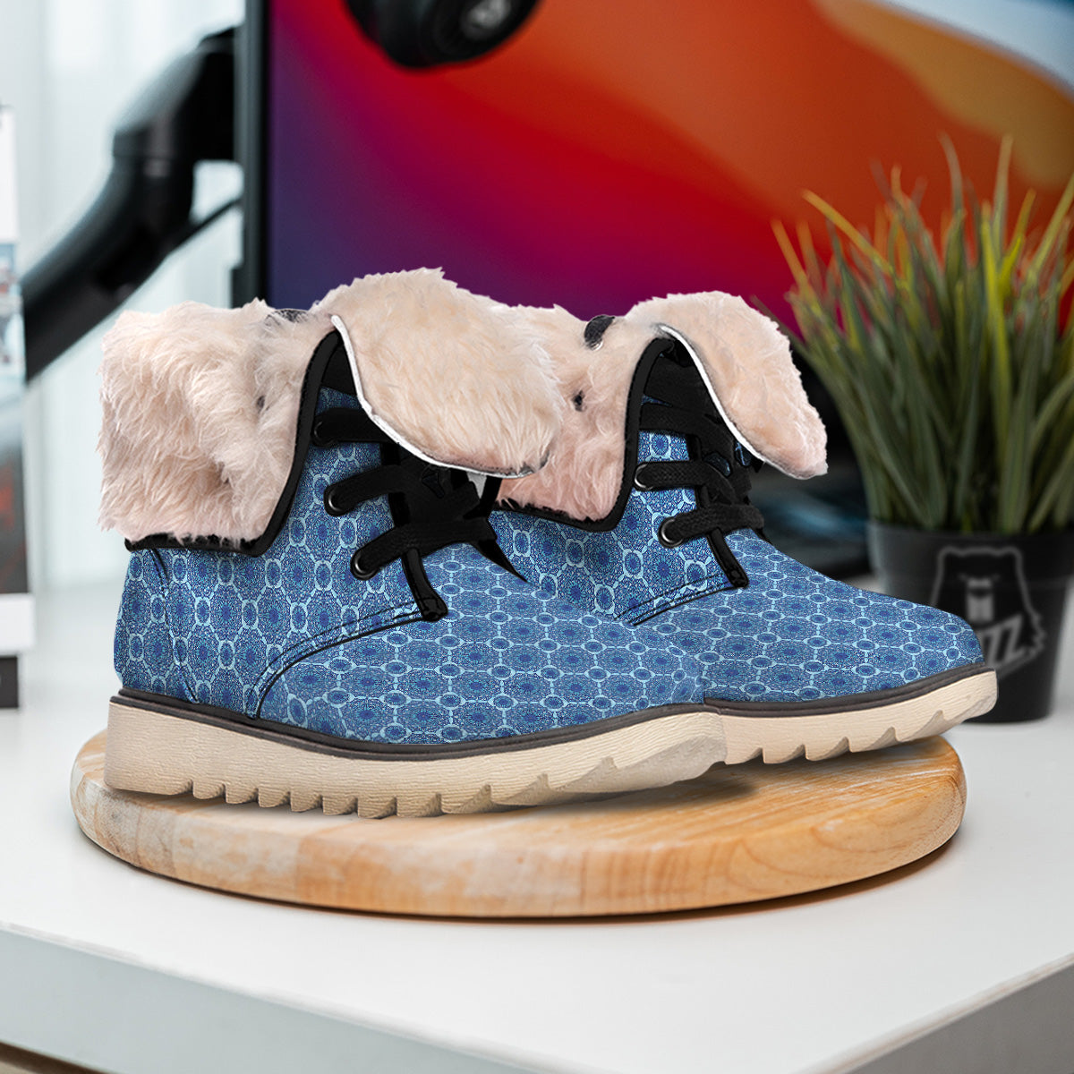 Winter Mandala Blue Print Snow Boots-grizzshop