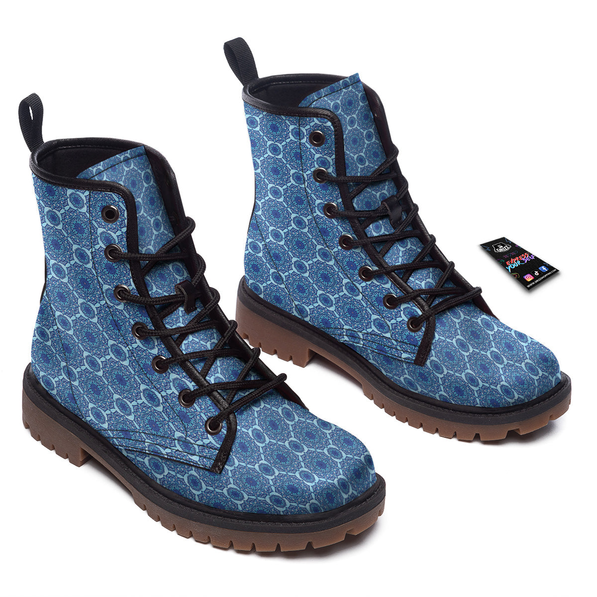 Winter Mandala Blue Print Work Boots-grizzshop