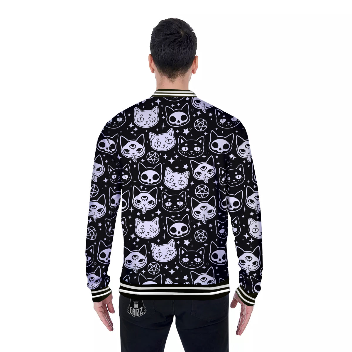 Witch And Ghost Black White Print Pattern Baseball Jacket-grizzshop