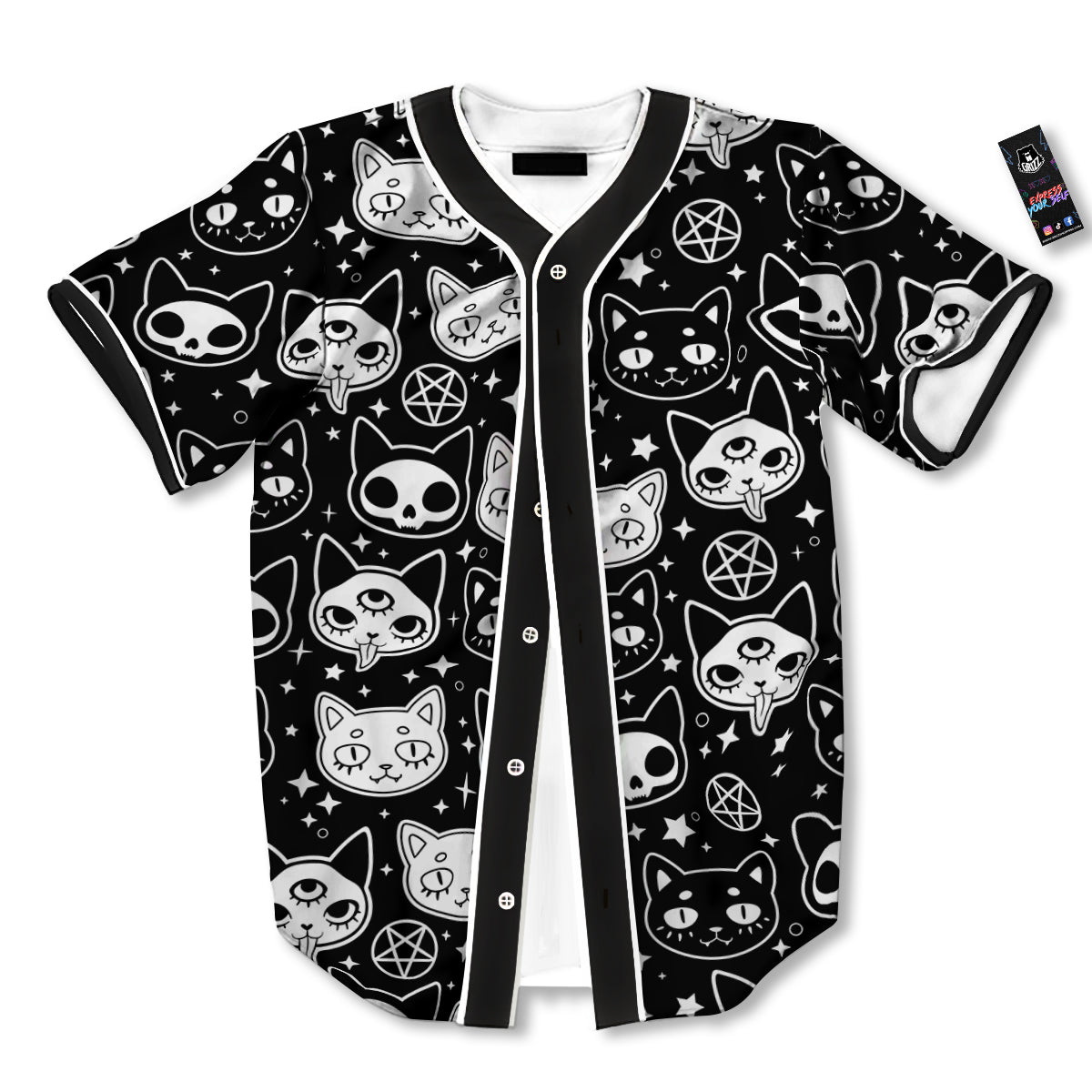 Witch And Ghost Black White Print Pattern Baseball Jersey-grizzshop