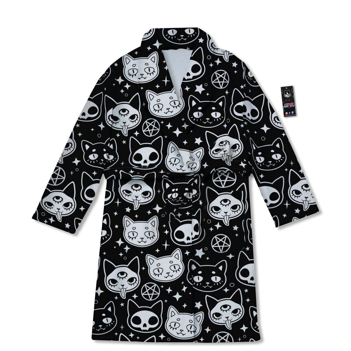 Witch And Ghost Black White Print Pattern Bathrobe-grizzshop