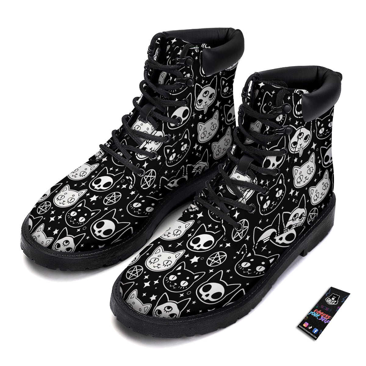 Witch And Ghost Black White Print Pattern Boots-grizzshop