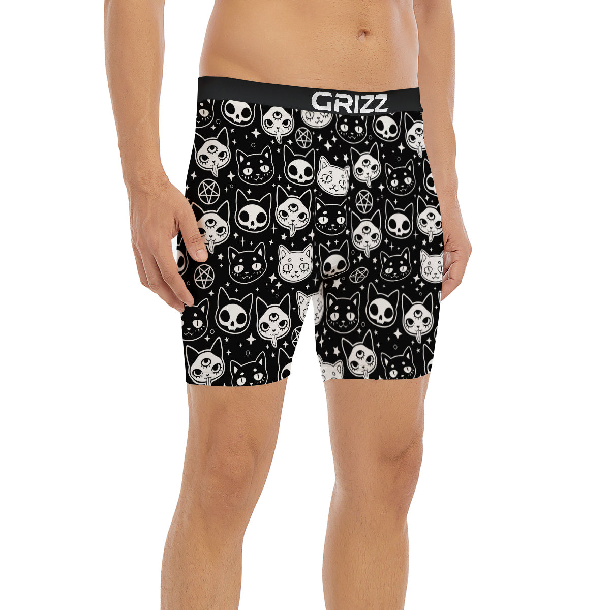 Witch And Ghost Black White Print Pattern Boxer Briefs-grizzshop