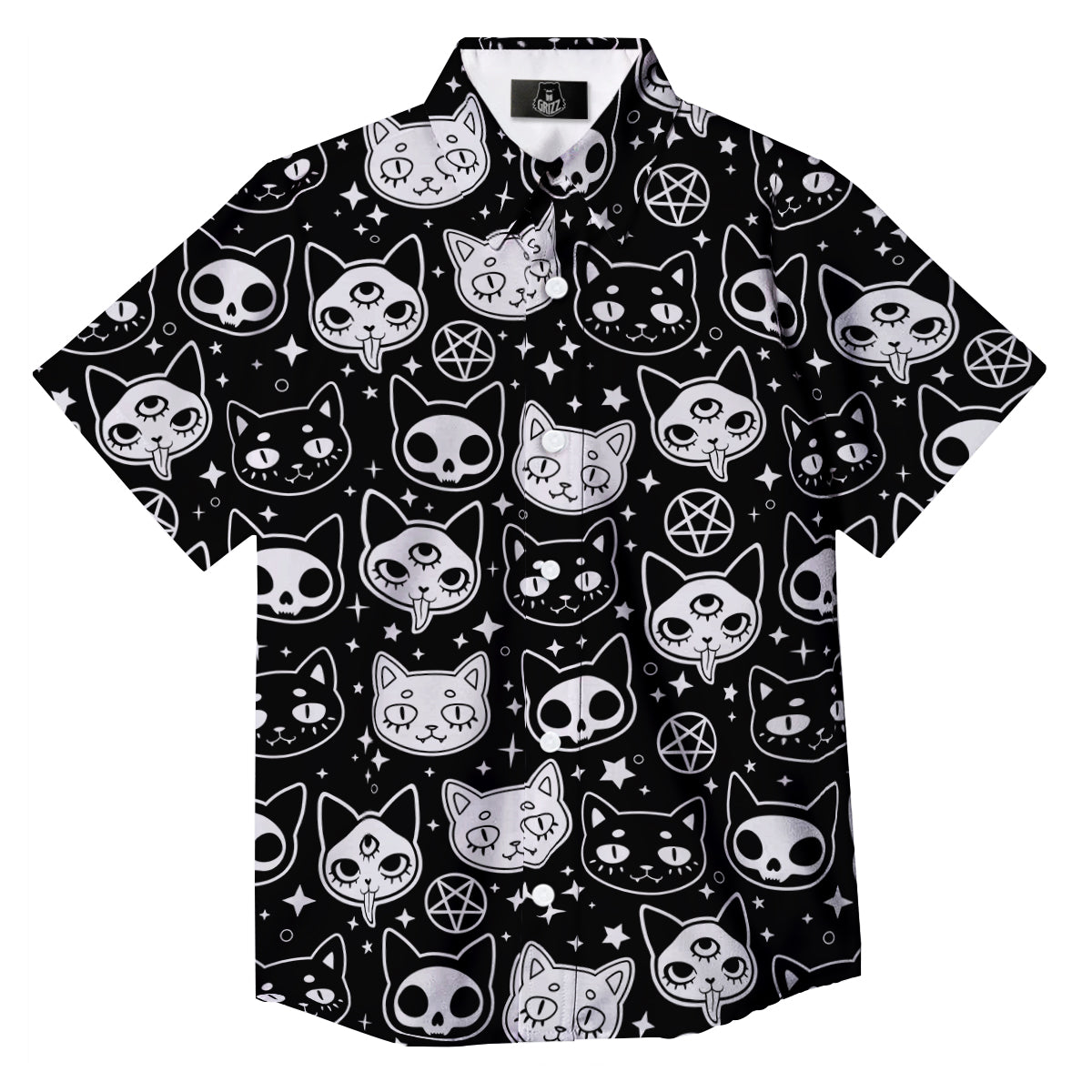 Witch And Ghost Black White Print Pattern Button Up Shirt-grizzshop