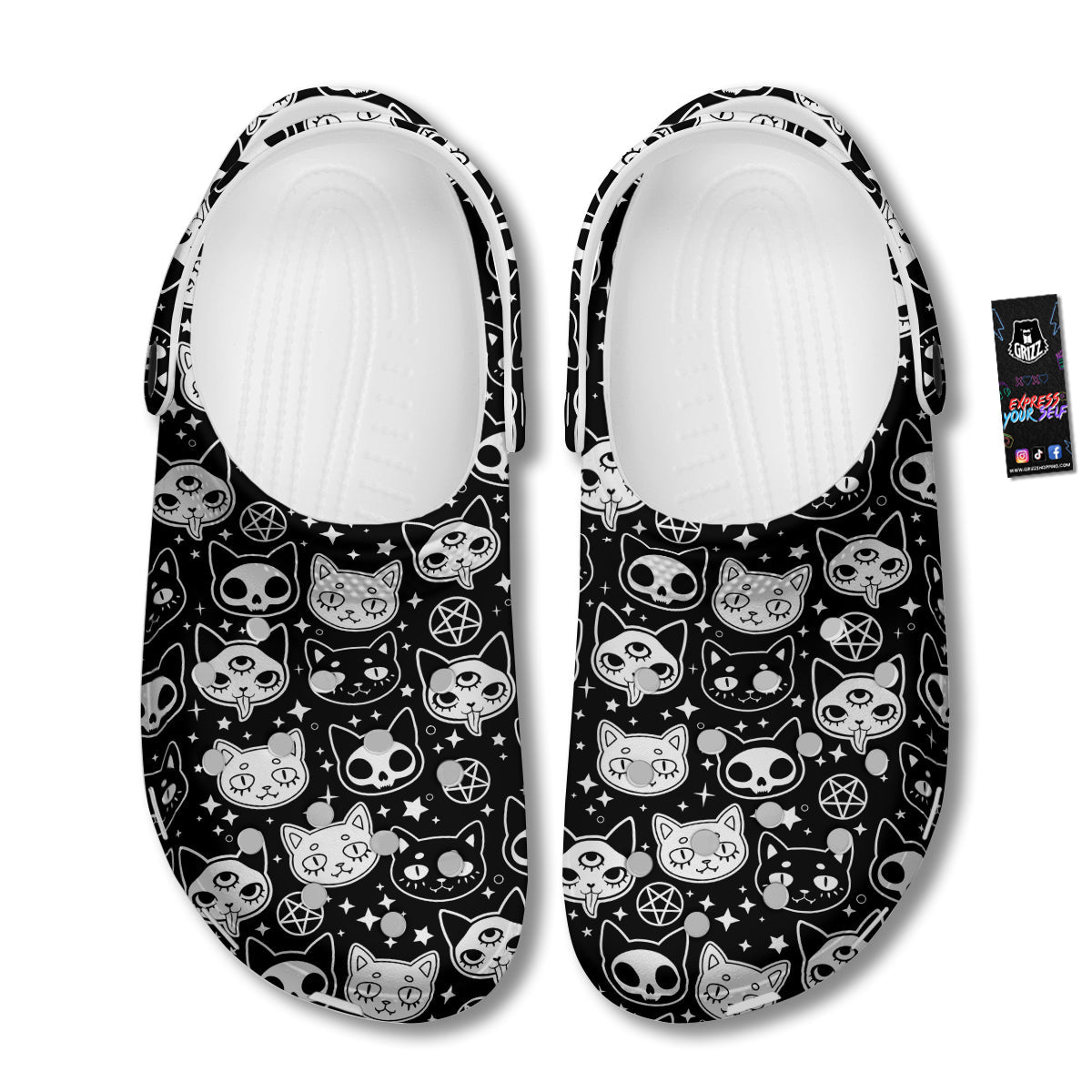 Witch And Ghost Black White Print Pattern Clog-grizzshop