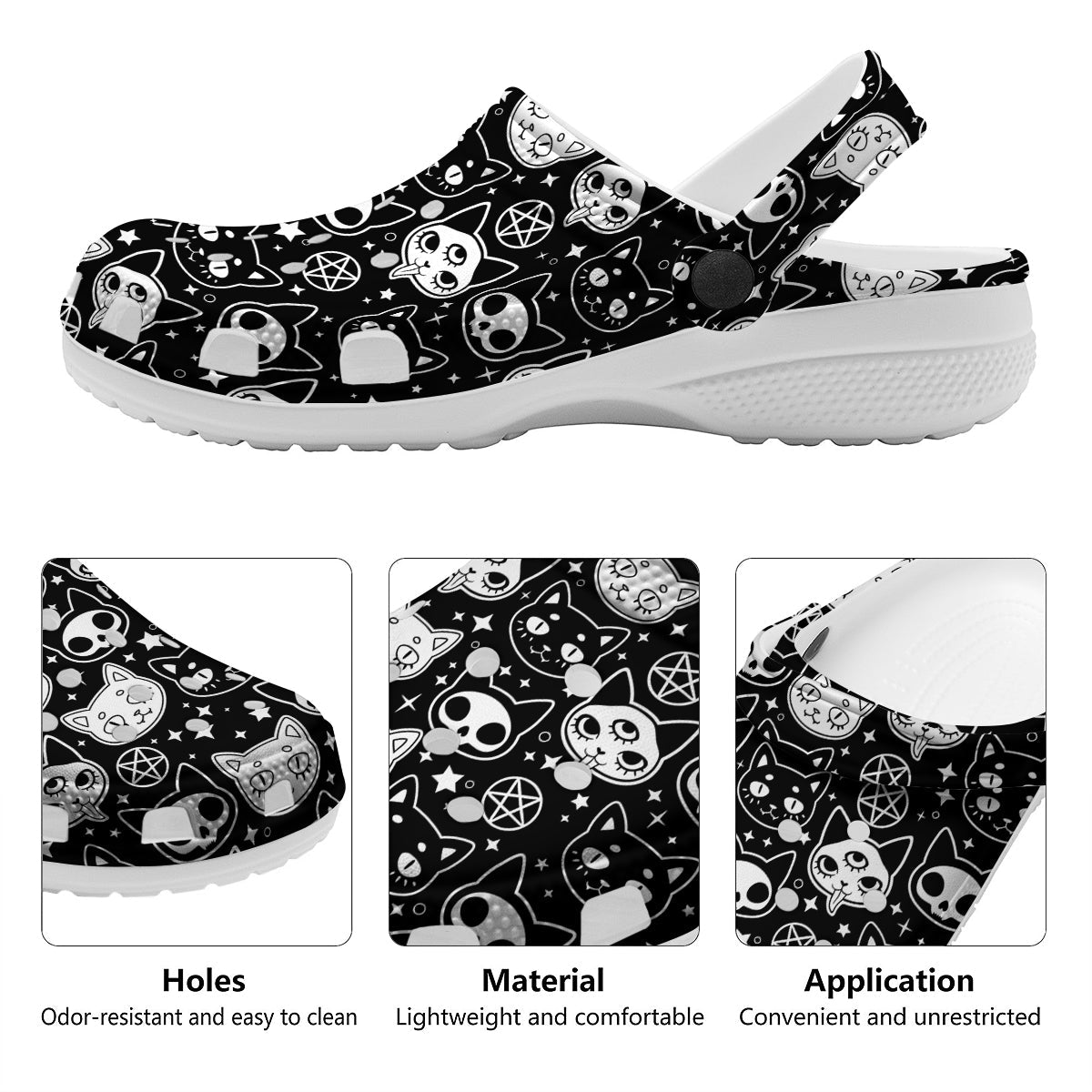 Witch And Ghost Black White Print Pattern Clog-grizzshop