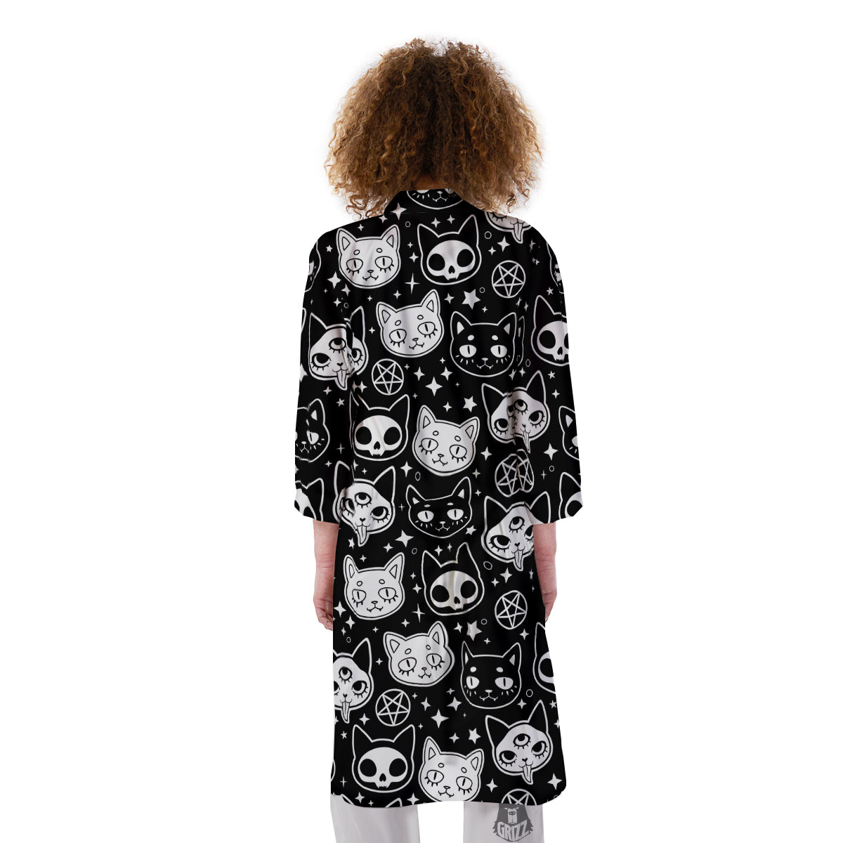 Witch And Ghost Black White Print Pattern Kimono-grizzshop