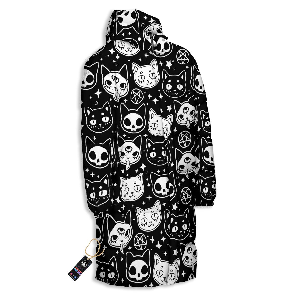 Witch And Ghost Black White Print Pattern Long Down Jacket-grizzshop