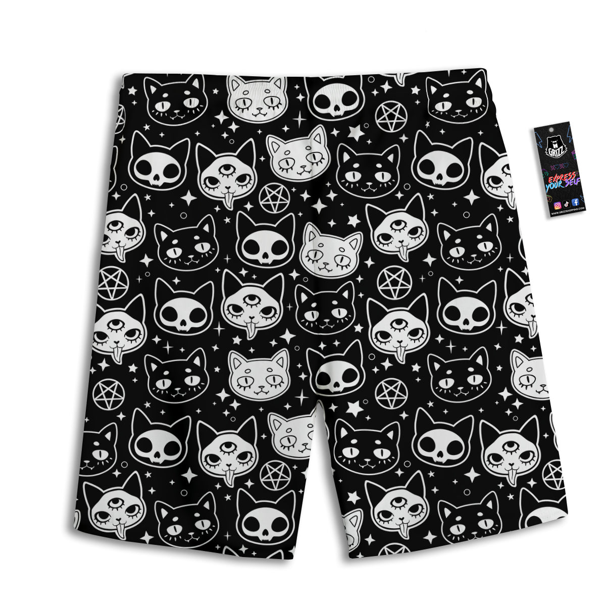 Witch And Ghost Black White Print Pattern Men's Athletic Shorts