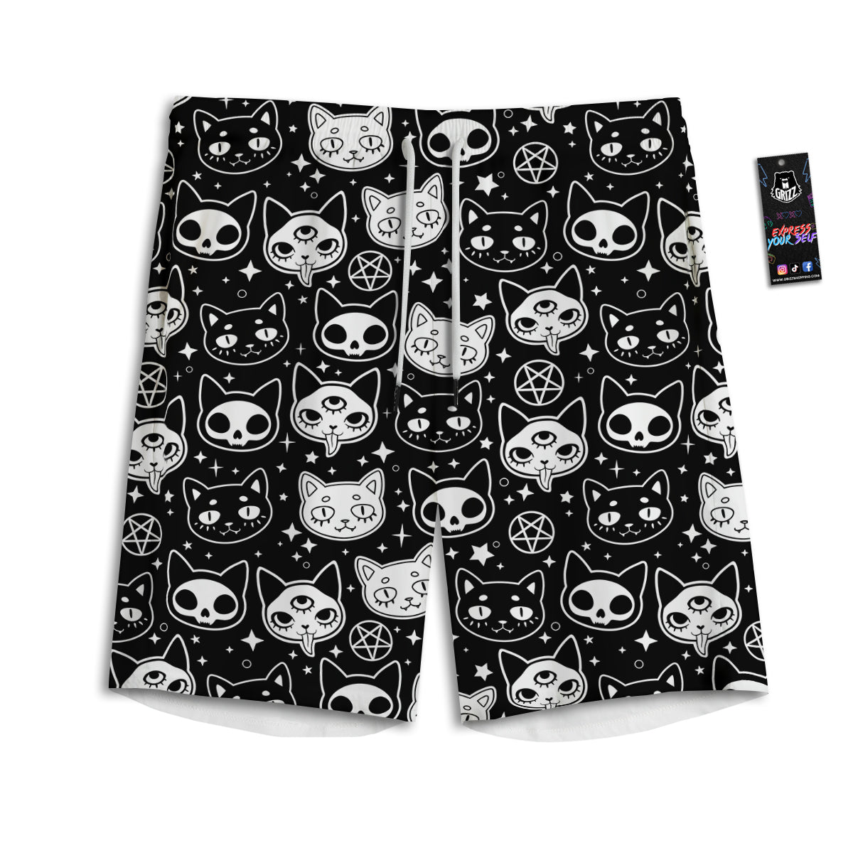 Witch And Ghost Black White Print Pattern Men's Athletic Shorts