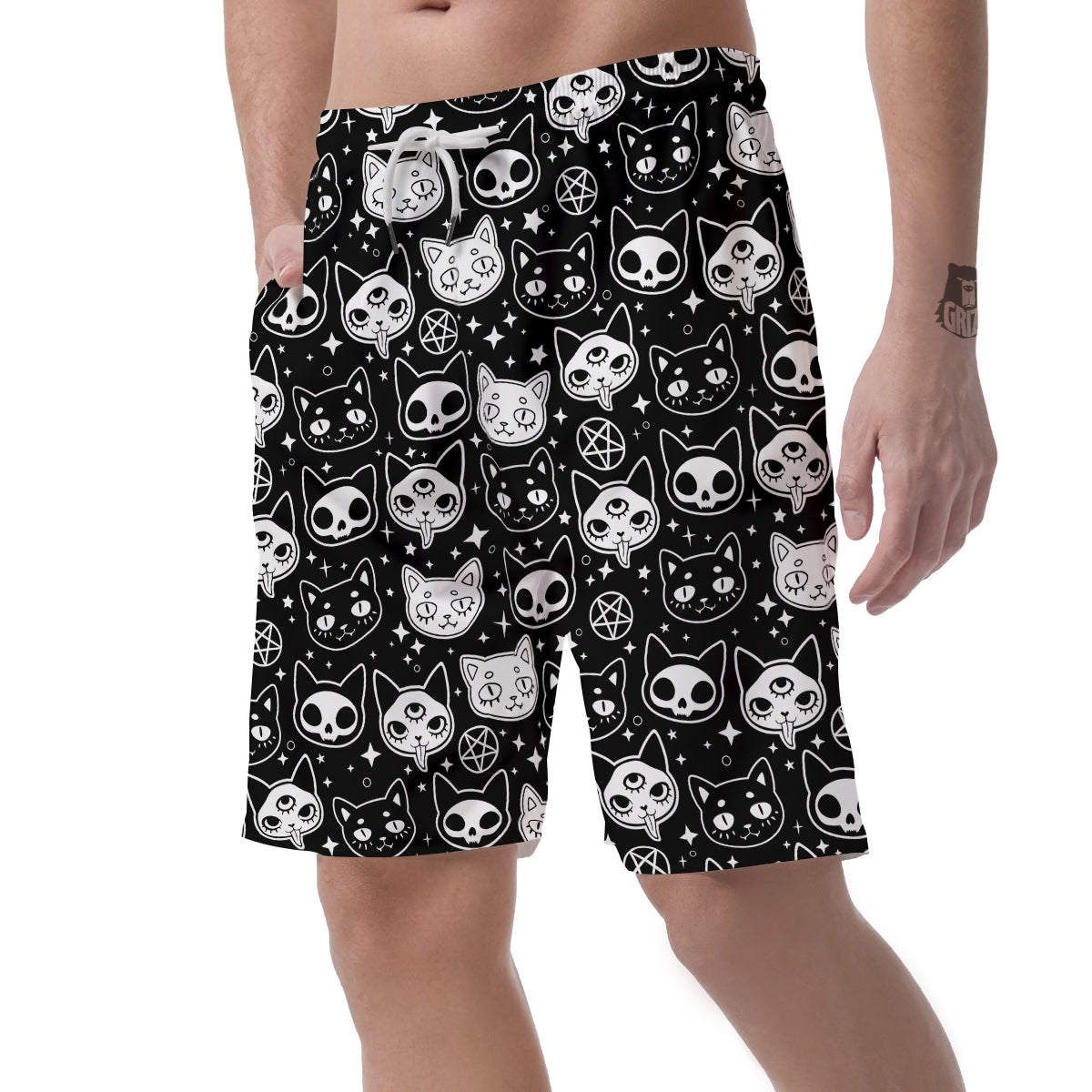 Witch And Ghost Black White Print Pattern Men's Shorts-grizzshop