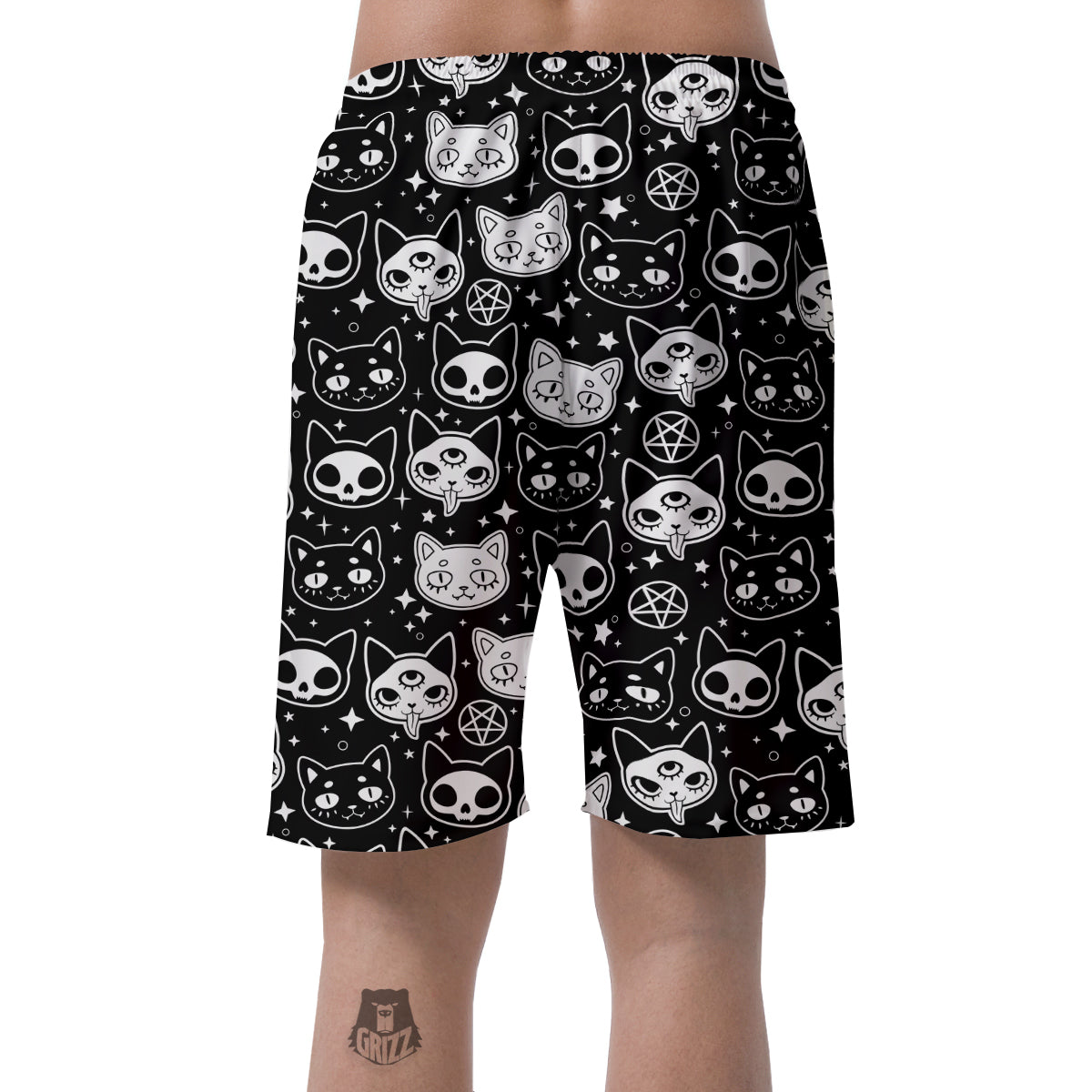 Witch And Ghost Black White Print Pattern Men's Shorts-grizzshop