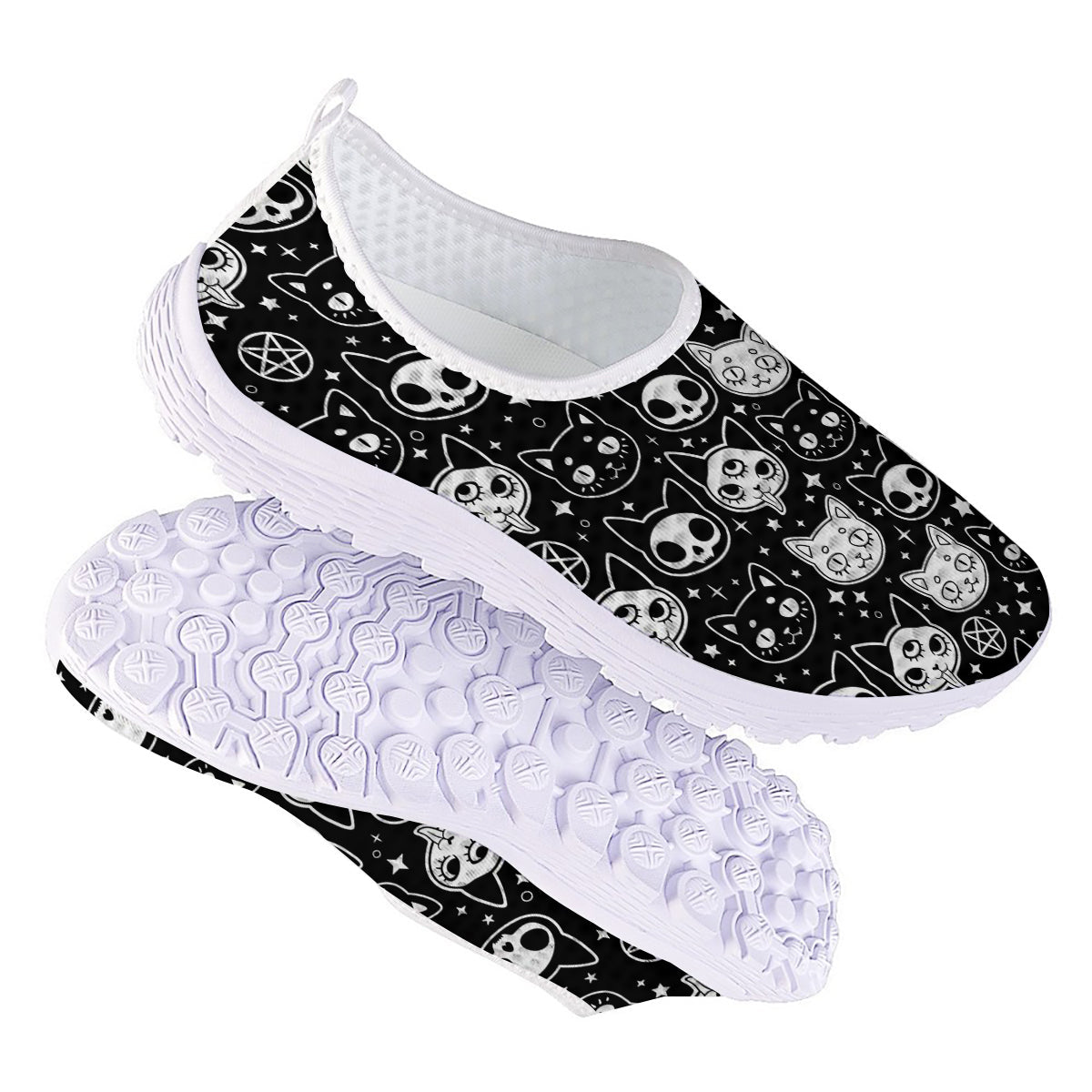 Witch And Ghost Black White Print Pattern Nurse Shoes-grizzshop