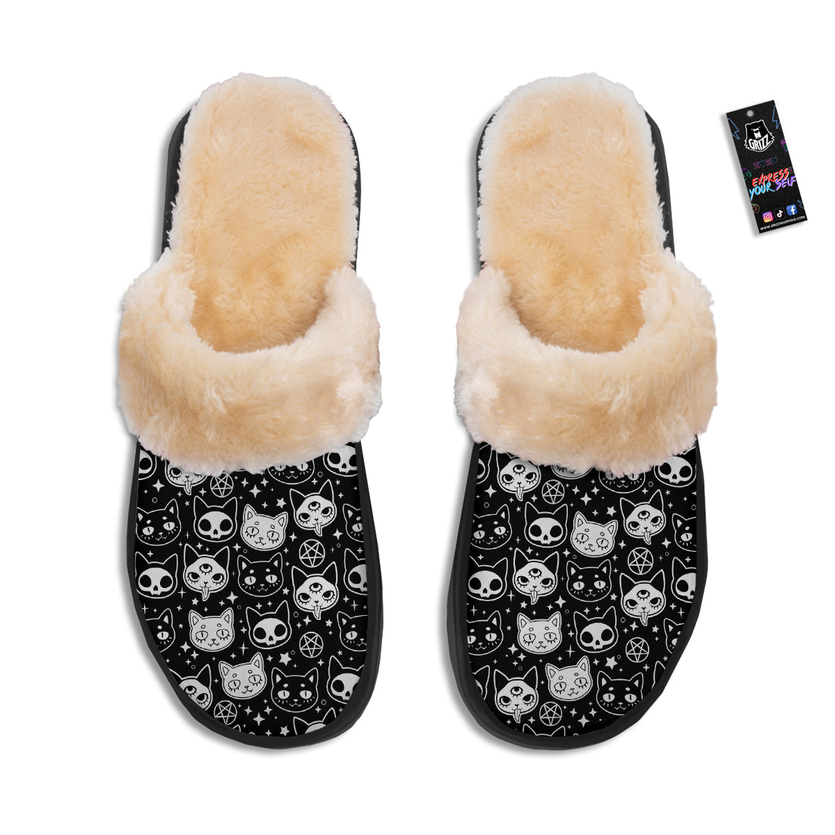 Witch And Ghost Black White Print Pattern Slippers-grizzshop
