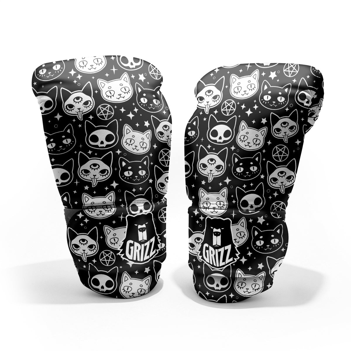 Witch And Ghost Black White Print Pattern Pro Boxing Glove
