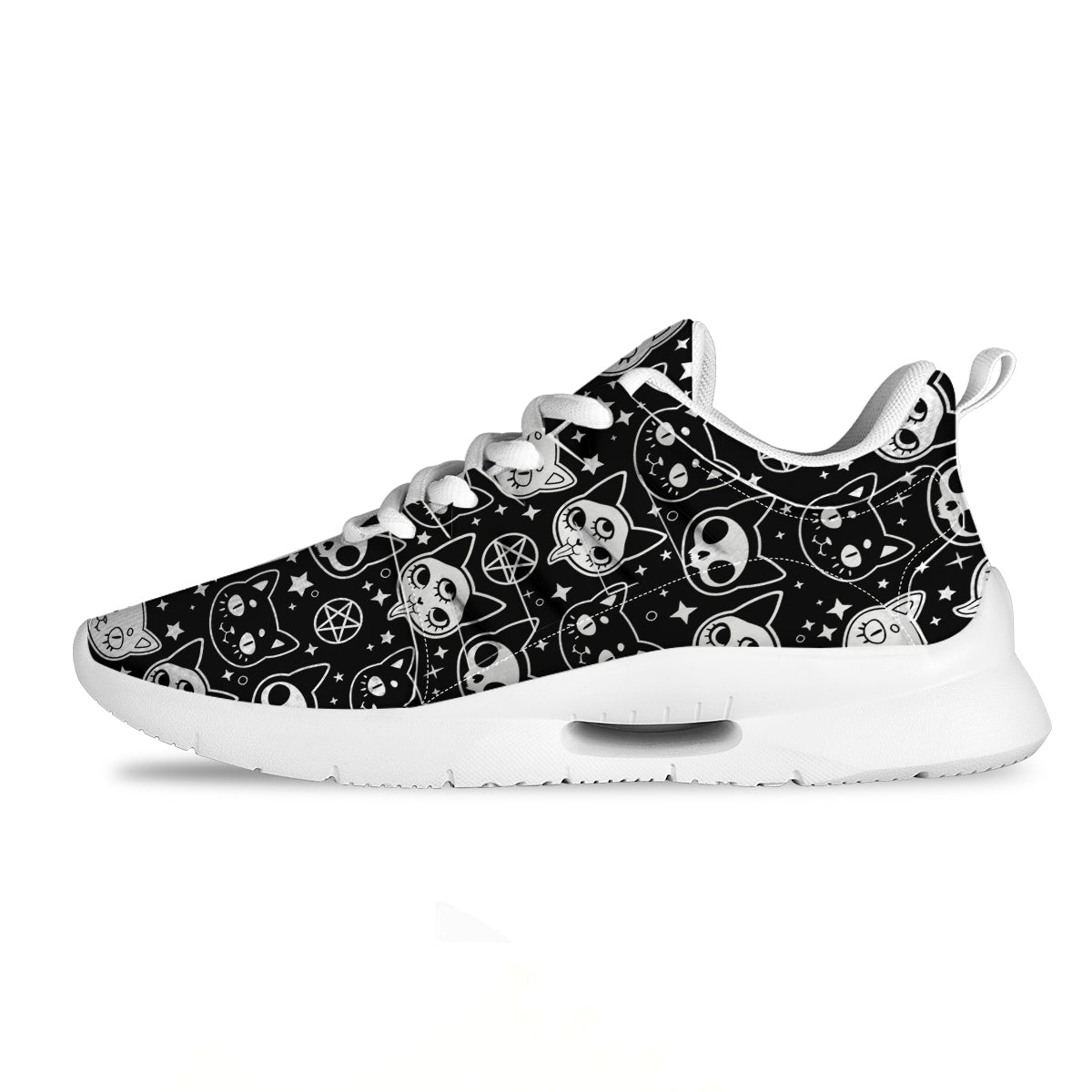 Witch And Ghost Black White Print Pattern Tennis Shoes-grizzshop