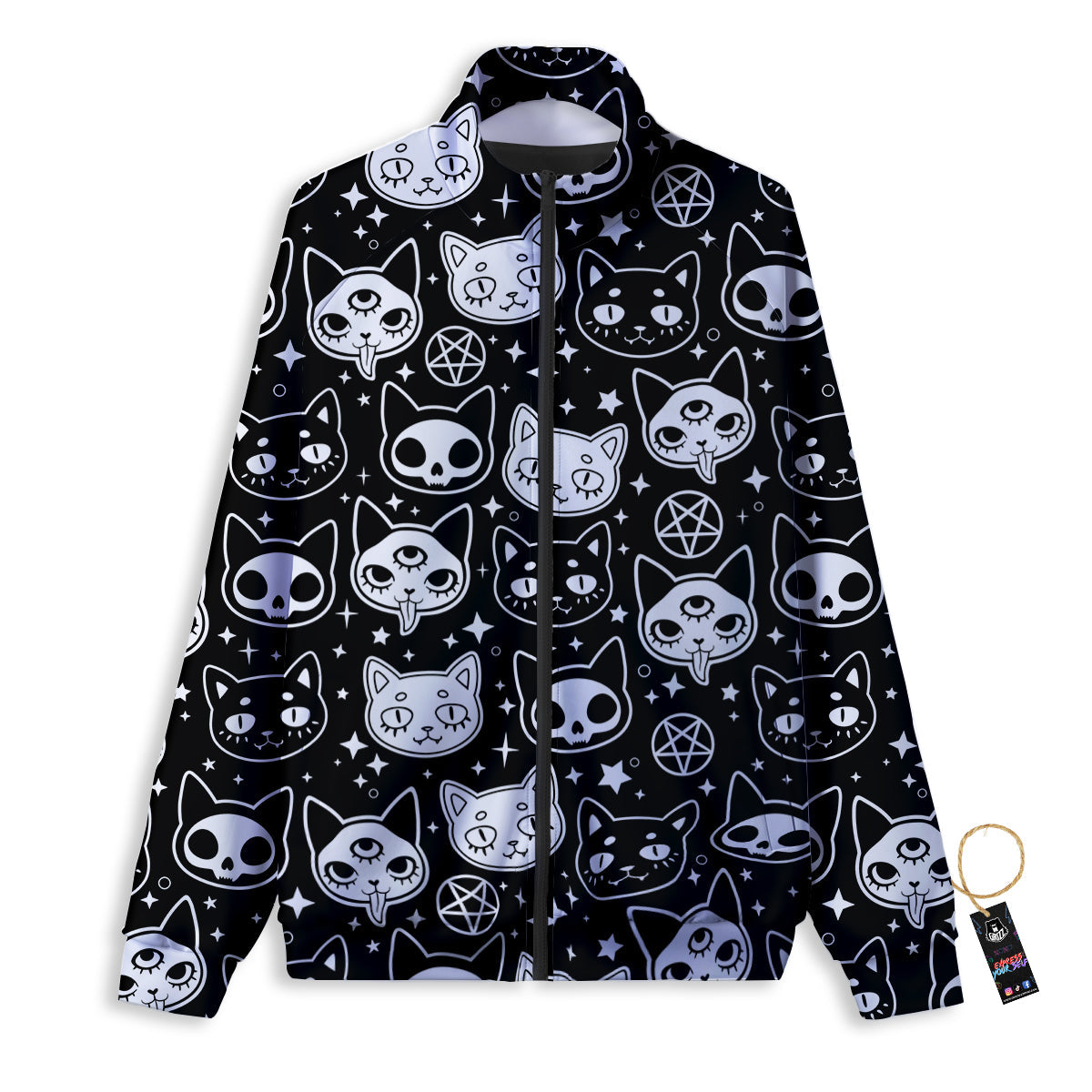 Witch And Ghost Black White Print Pattern Track Jacket-grizzshop