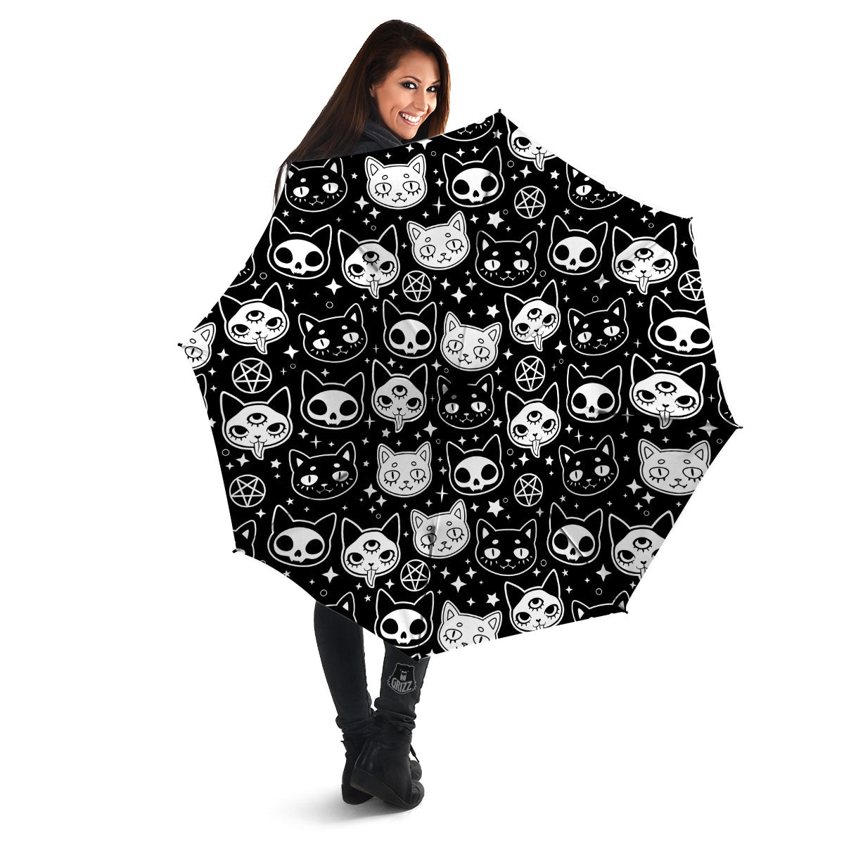 Witch And Ghost Black White Print Pattern Umbrella-grizzshop