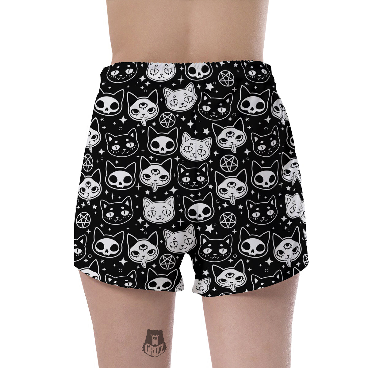 Witch And Ghost Black White Print Pattern Women's Shorts-grizzshop