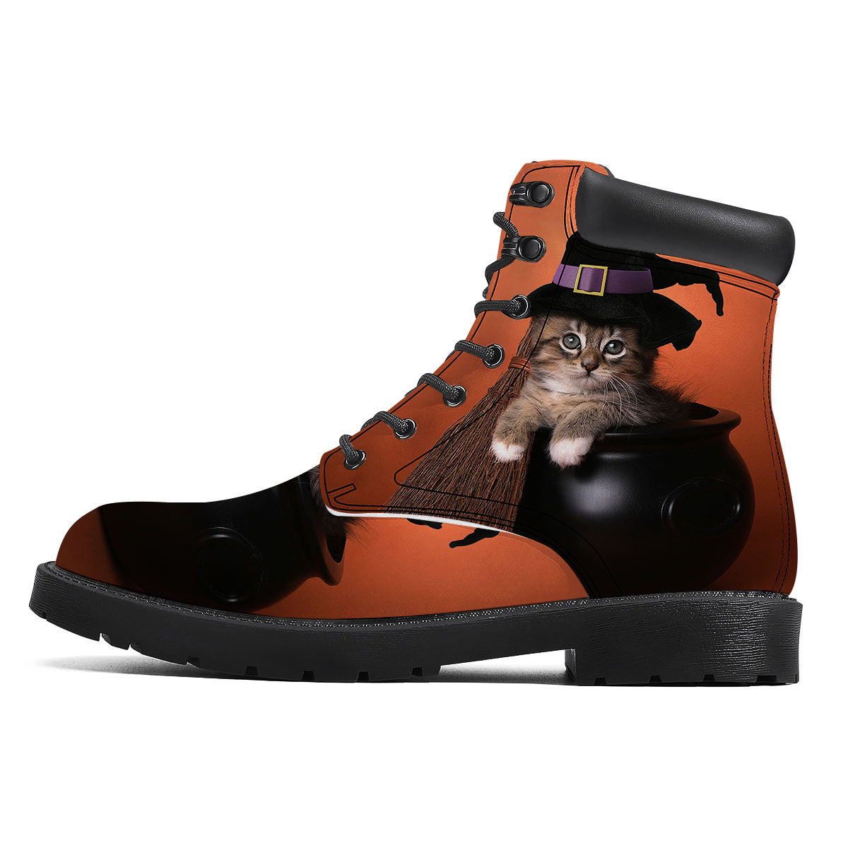 Witch Cat Halloween Cute Print Boots-grizzshop