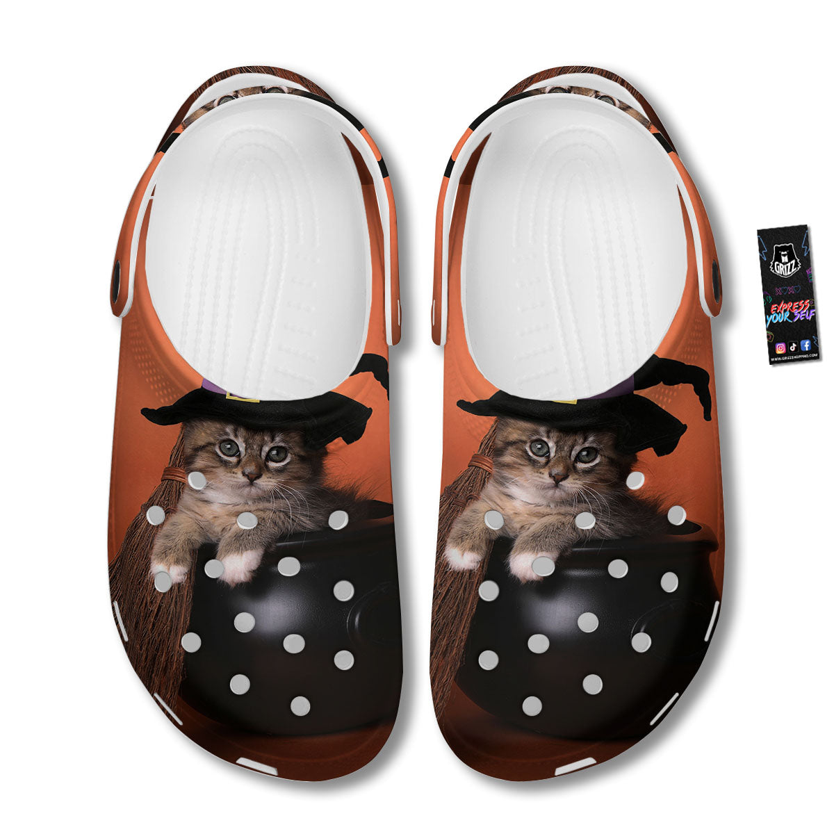 Witch Cat Halloween Cute Print Clog-grizzshop
