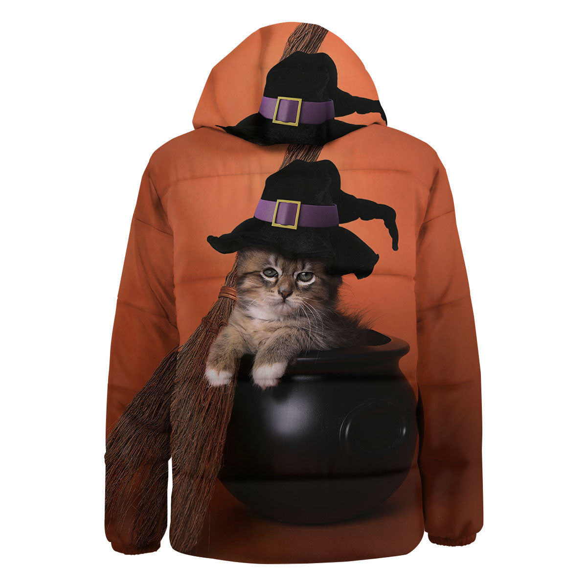 Witch Cat Halloween Cute Print Down Jacket-grizzshop