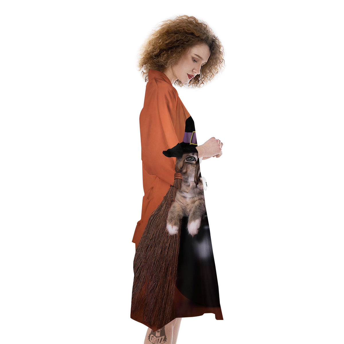 Witch Cat Halloween Cute Print Kimono-grizzshop