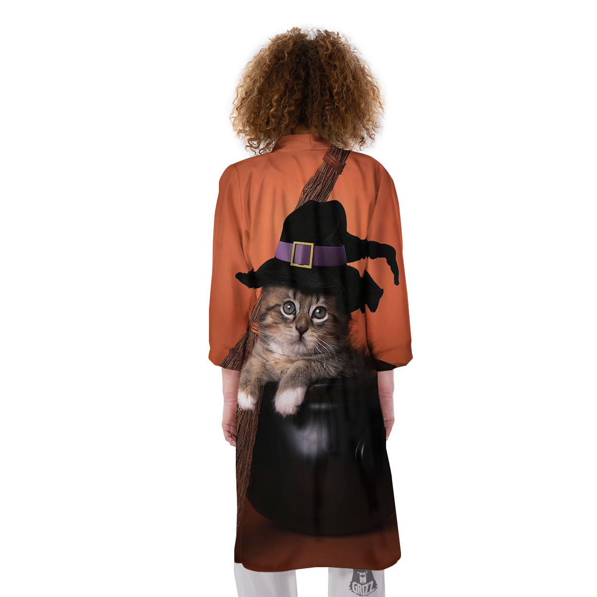 Witch Cat Halloween Cute Print Kimono-grizzshop