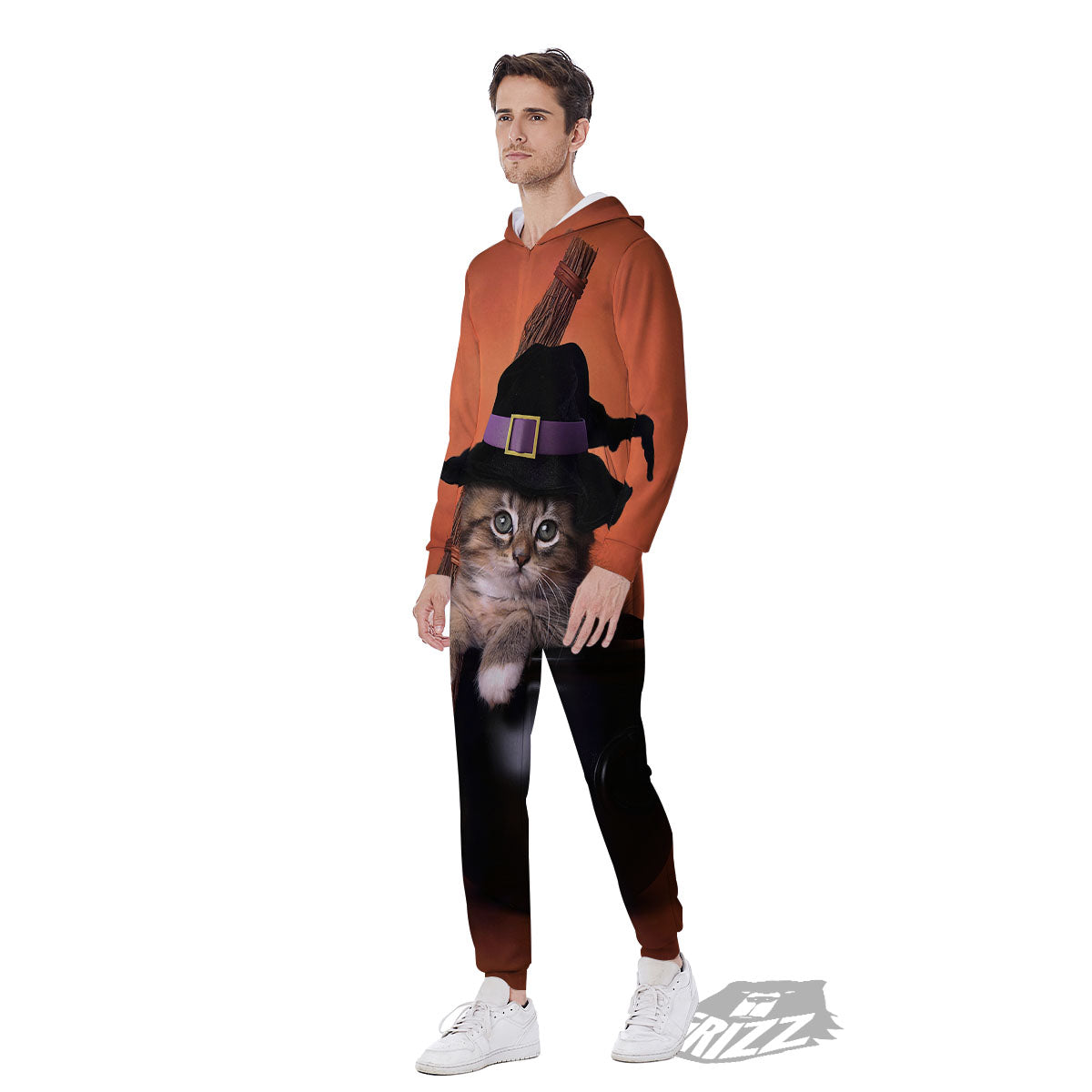 Witch Cat Halloween Cute Print Men's Jumpsuit-grizzshop