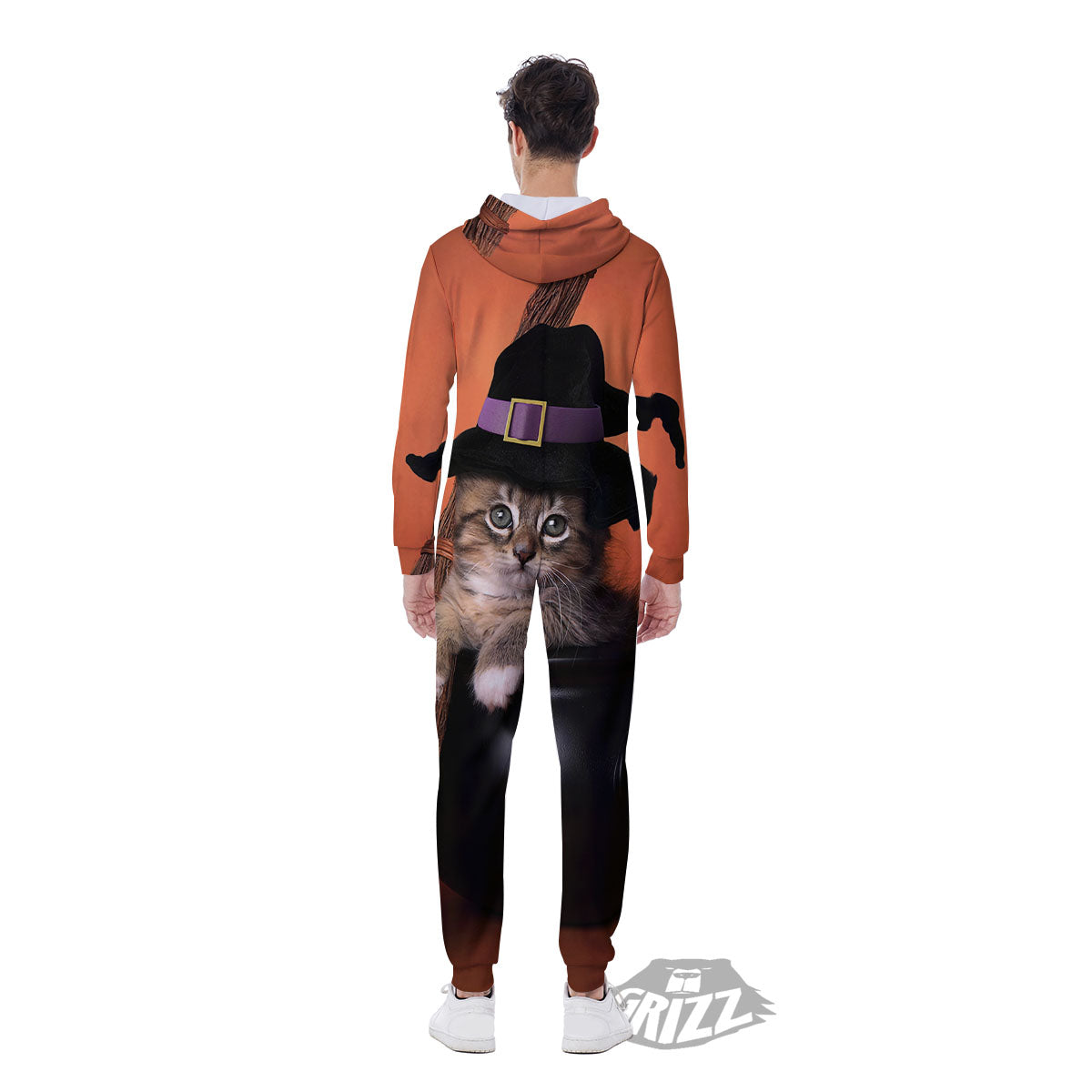 Witch Cat Halloween Cute Print Men's Jumpsuit-grizzshop