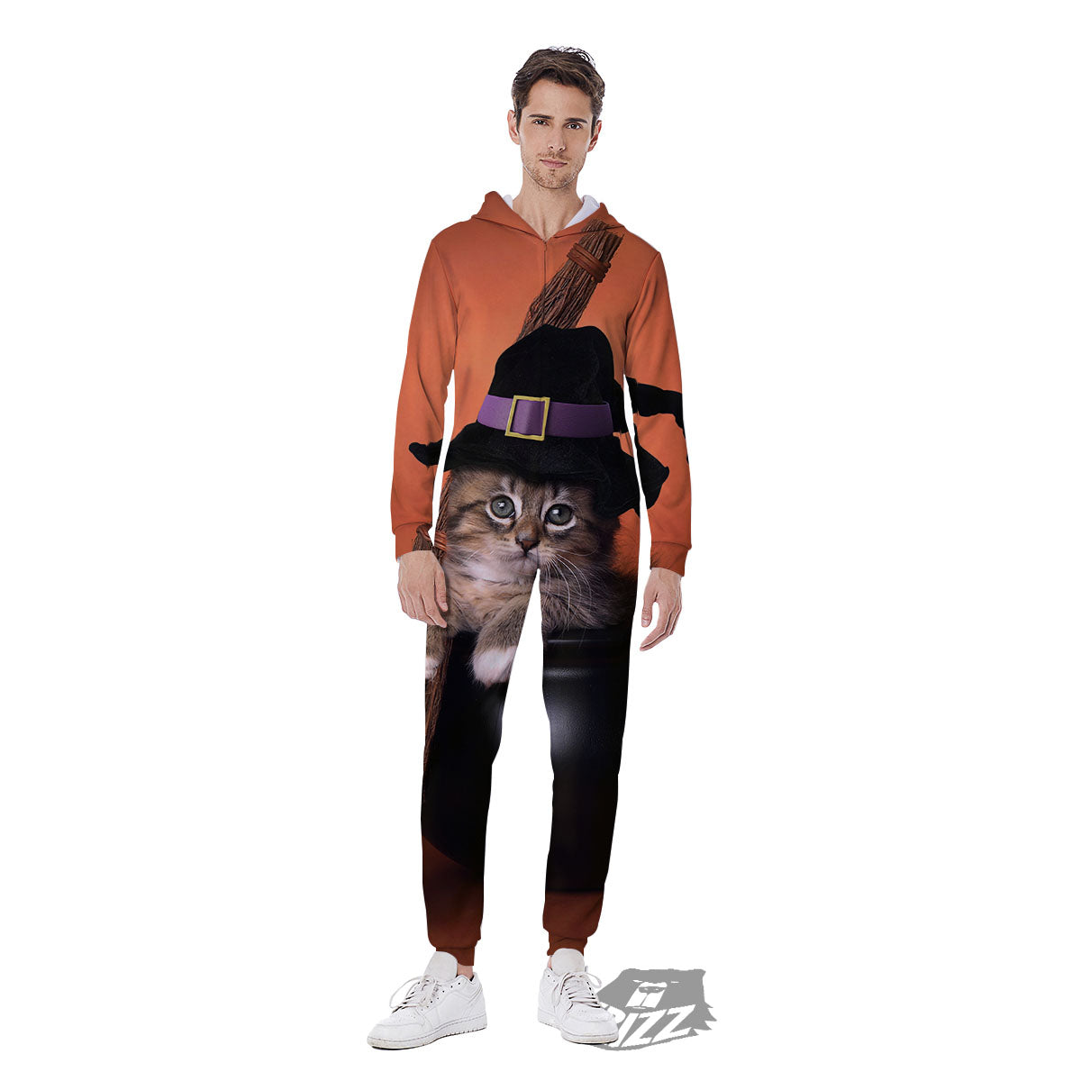 Witch Cat Halloween Cute Print Men's Jumpsuit-grizzshop