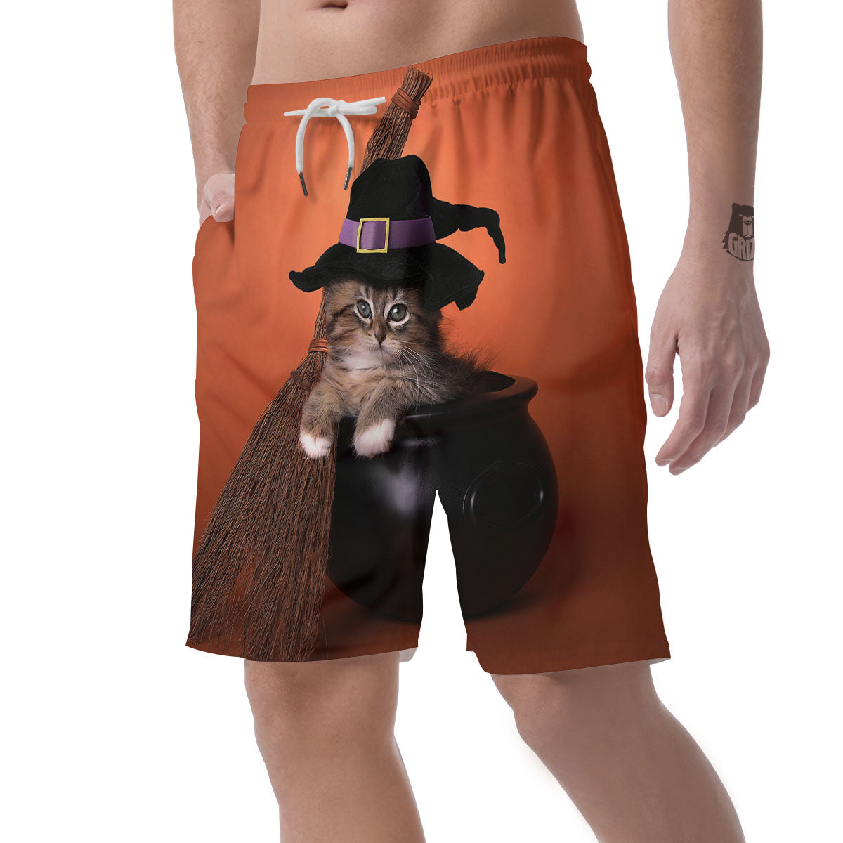 Witch Cat Halloween Cute Print Men's Shorts-grizzshop