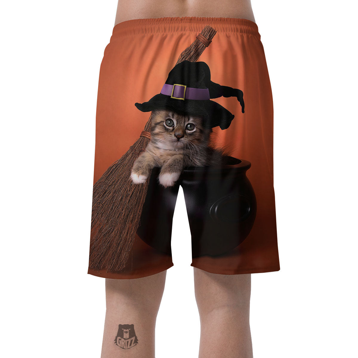 Witch Cat Halloween Cute Print Men's Shorts-grizzshop
