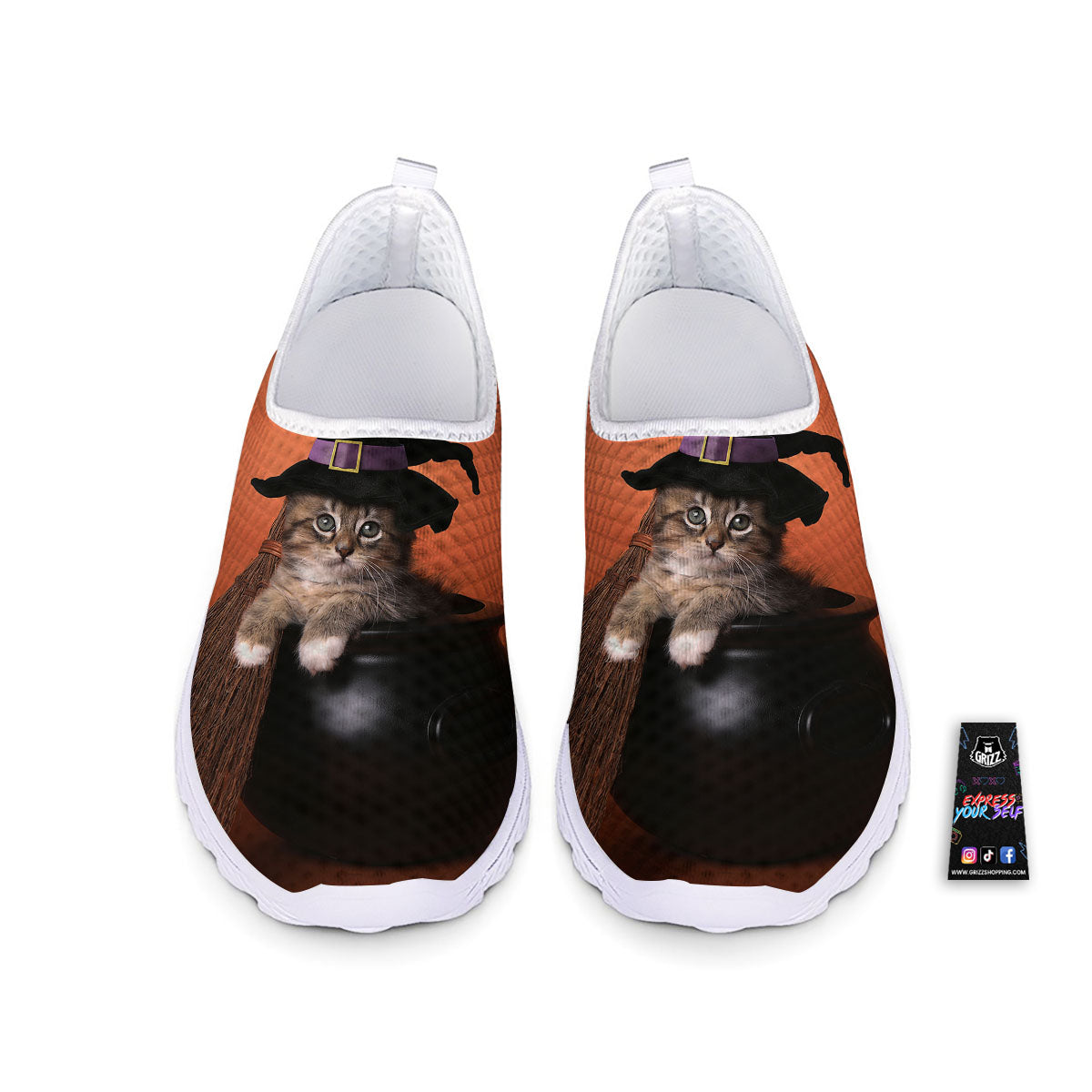 Witch Cat Halloween Cute Print Nurse Shoes-grizzshop