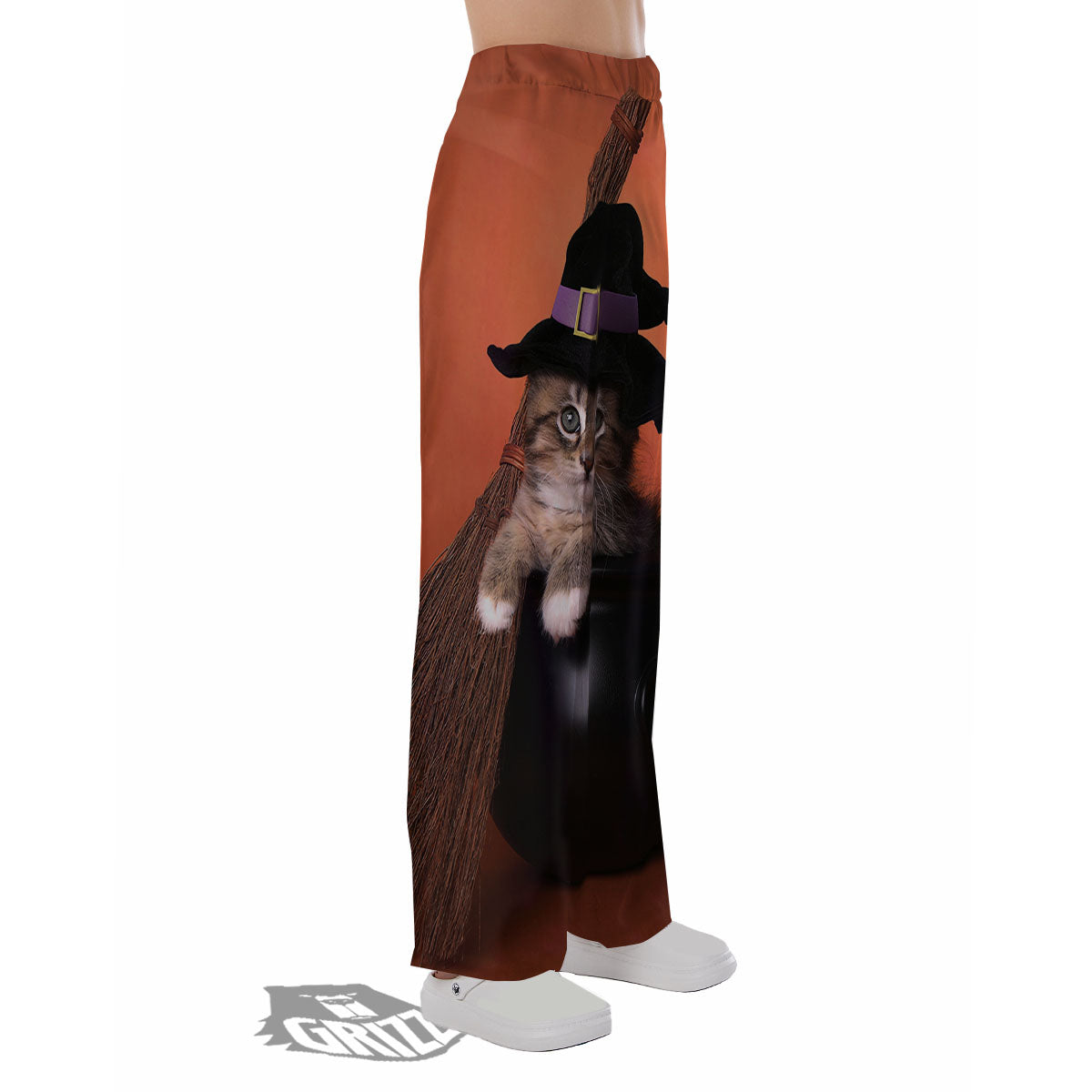 Witch Cat Halloween Cute Print Pajama Pants-grizzshop