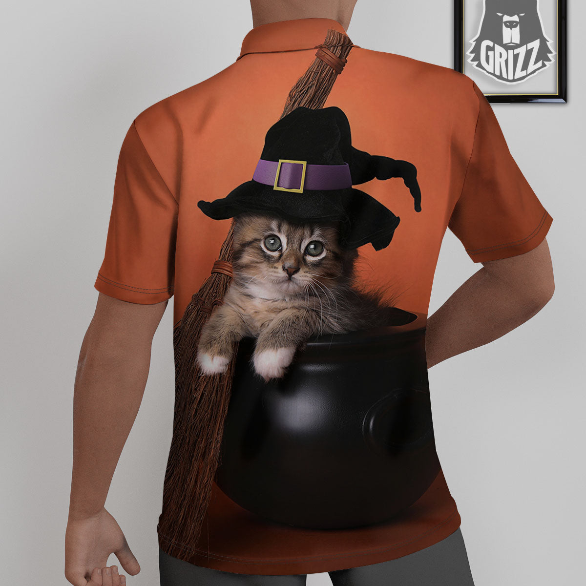 Witch Cat Halloween Cute Print Untucked Shirts-grizzshop
