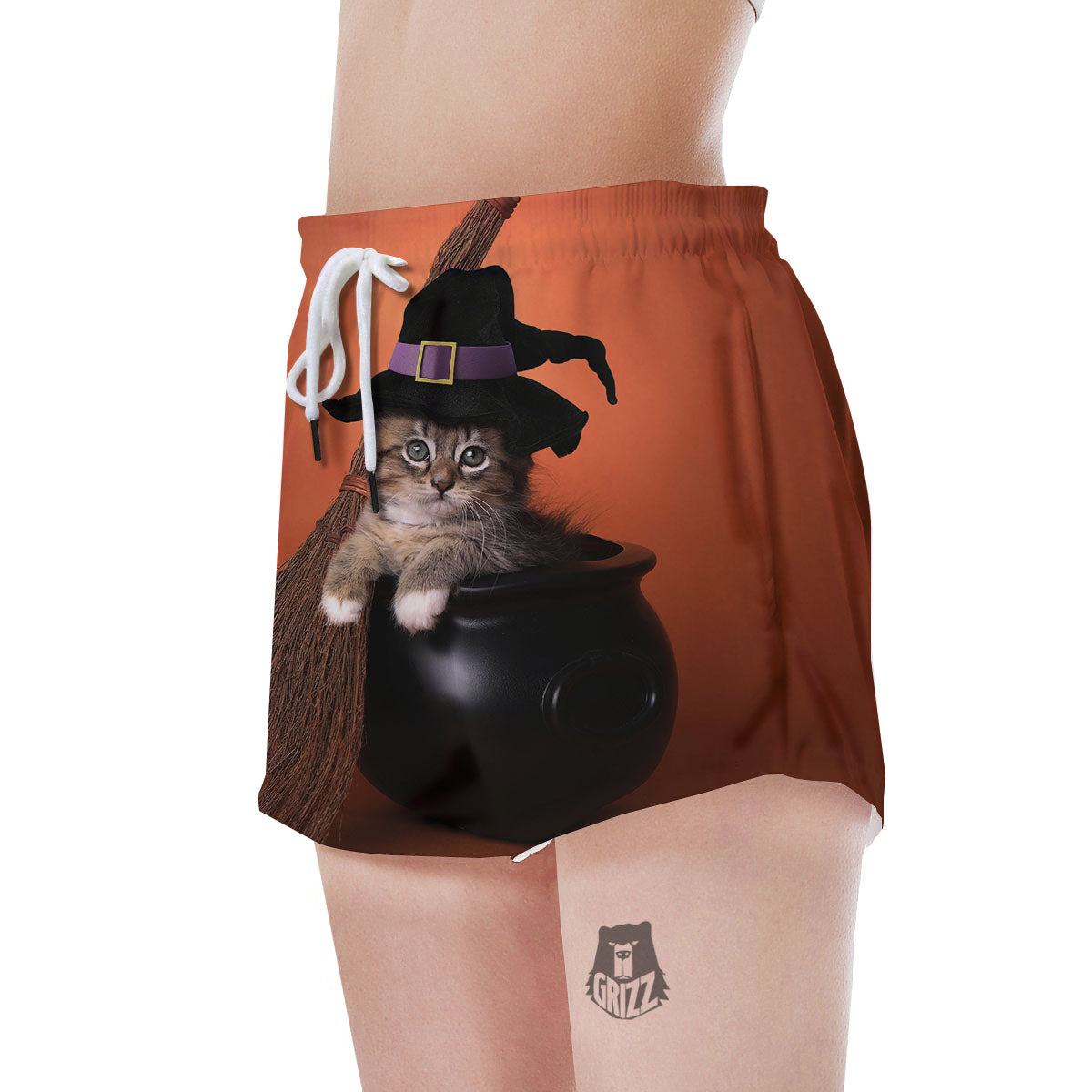 Witch Cat Halloween Cute Print Women's Shorts-grizzshop