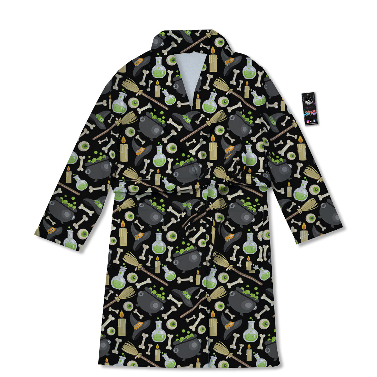 Witch Cauldron Green Print Pattern Bathrobe-grizzshop