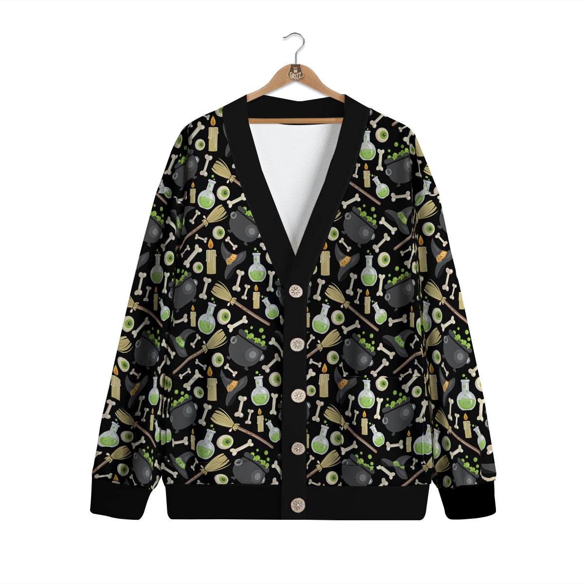 Witch Cauldron Green Print Pattern Cardigan-grizzshop