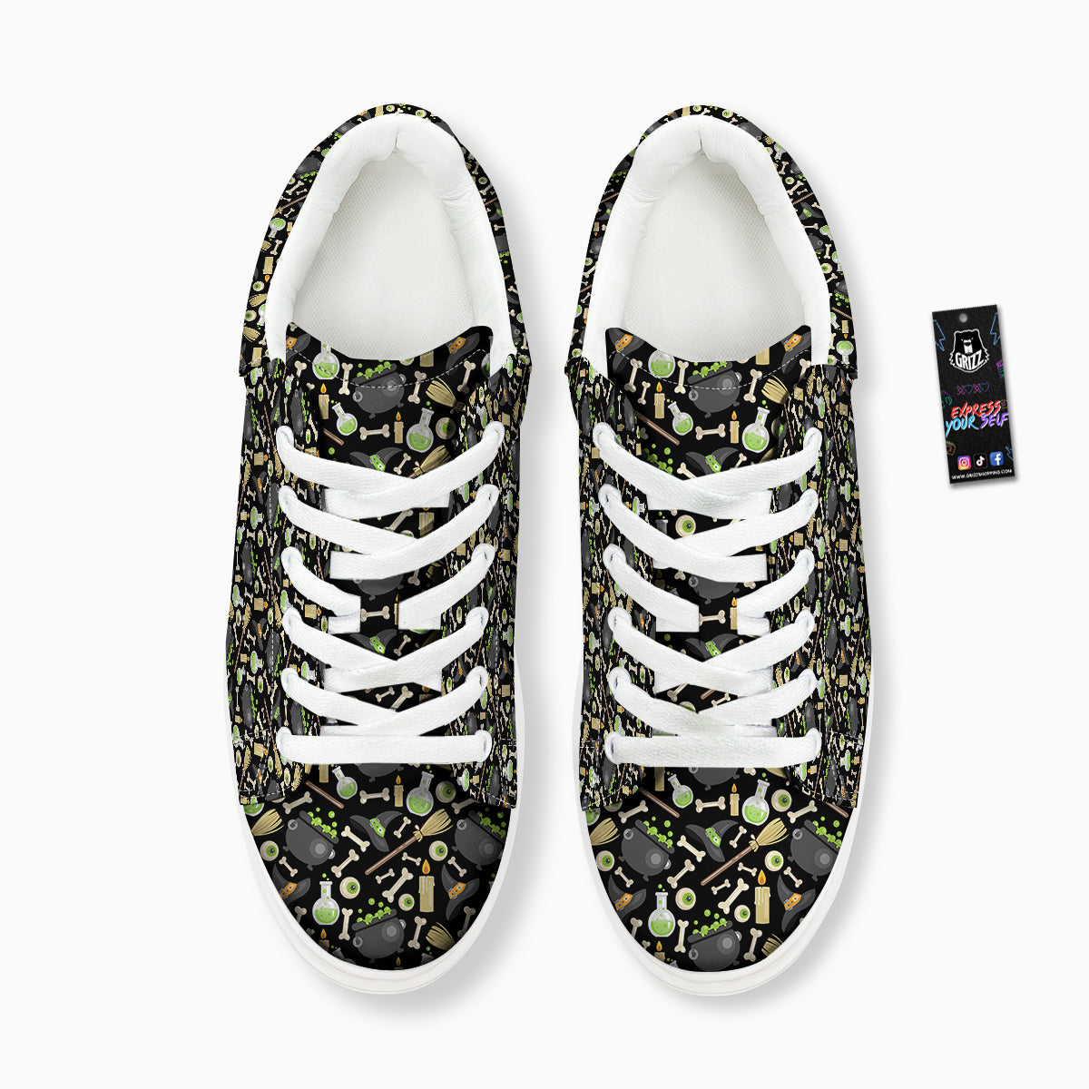 Witch Cauldron Green Print Pattern Platform Shoes-grizzshop