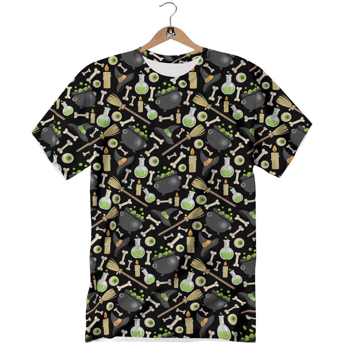 Witch Cauldron Green Print Pattern T-Shirt-grizzshop
