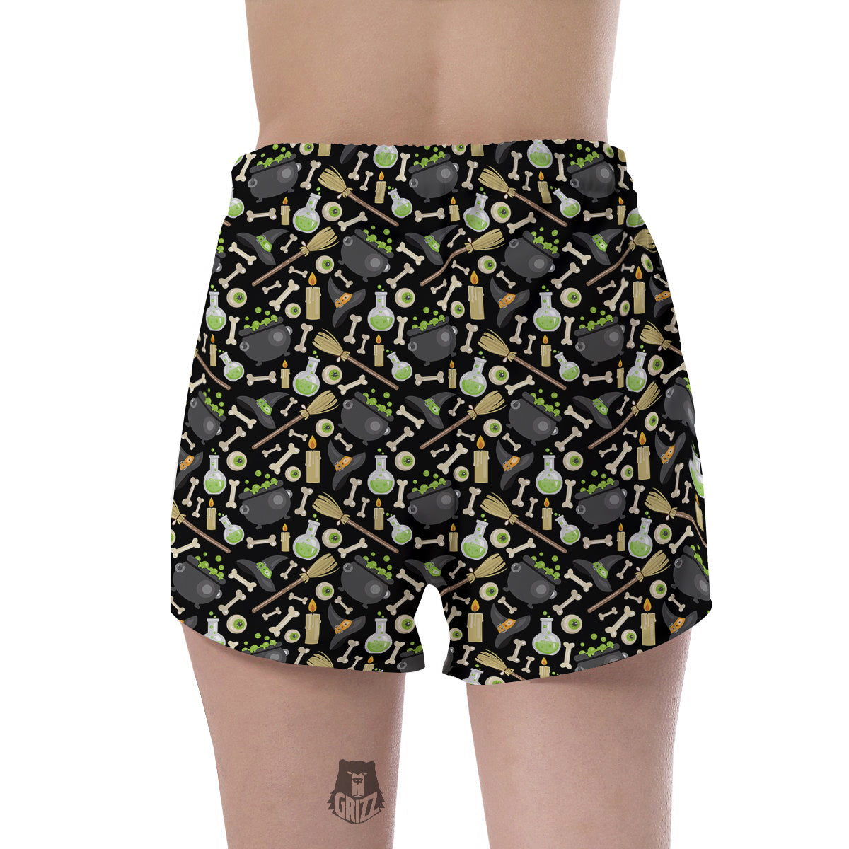 Witch Cauldron Green Print Pattern Women's Shorts-grizzshop