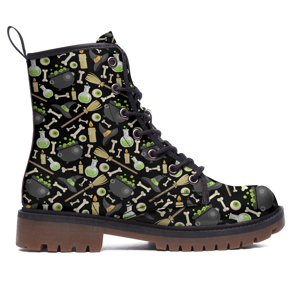 Witch Cauldron Green Print Pattern Work Boots-grizzshop