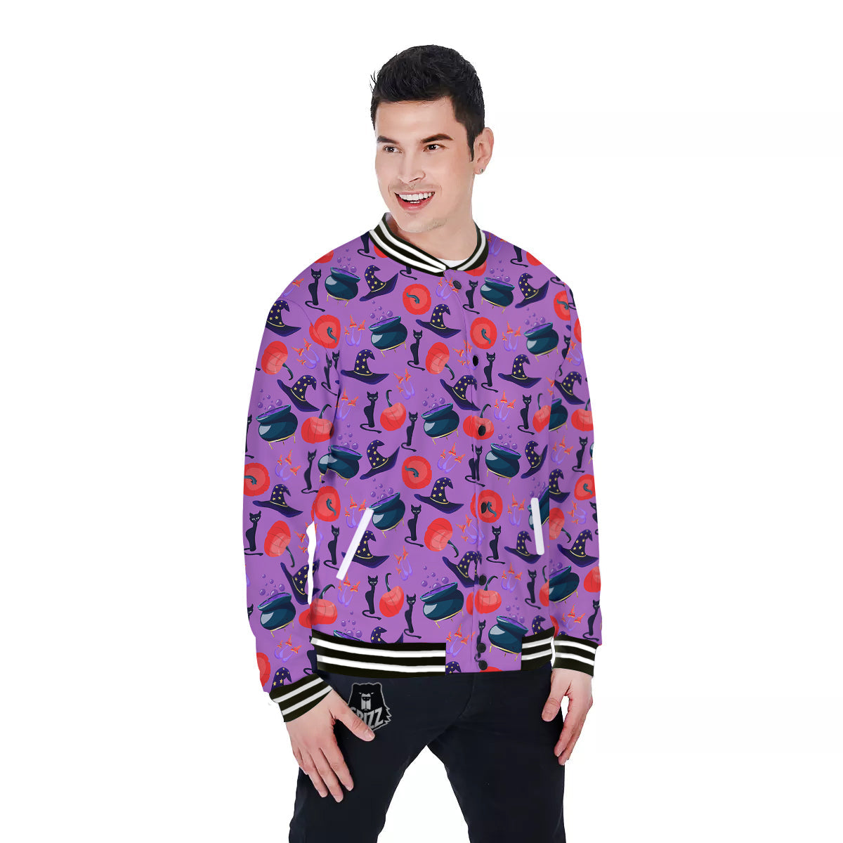 Witch Cauldron Halloween Print Pattern Baseball Jacket-grizzshop