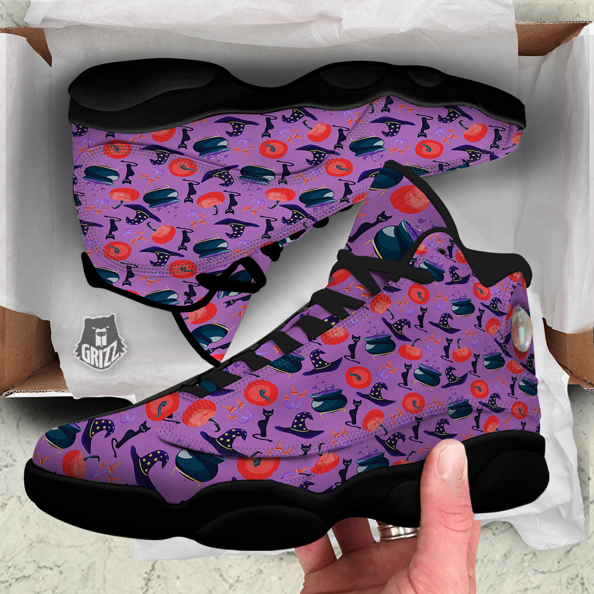 Witch Cauldron Halloween Print Pattern Black Basketball Shoes-grizzshop