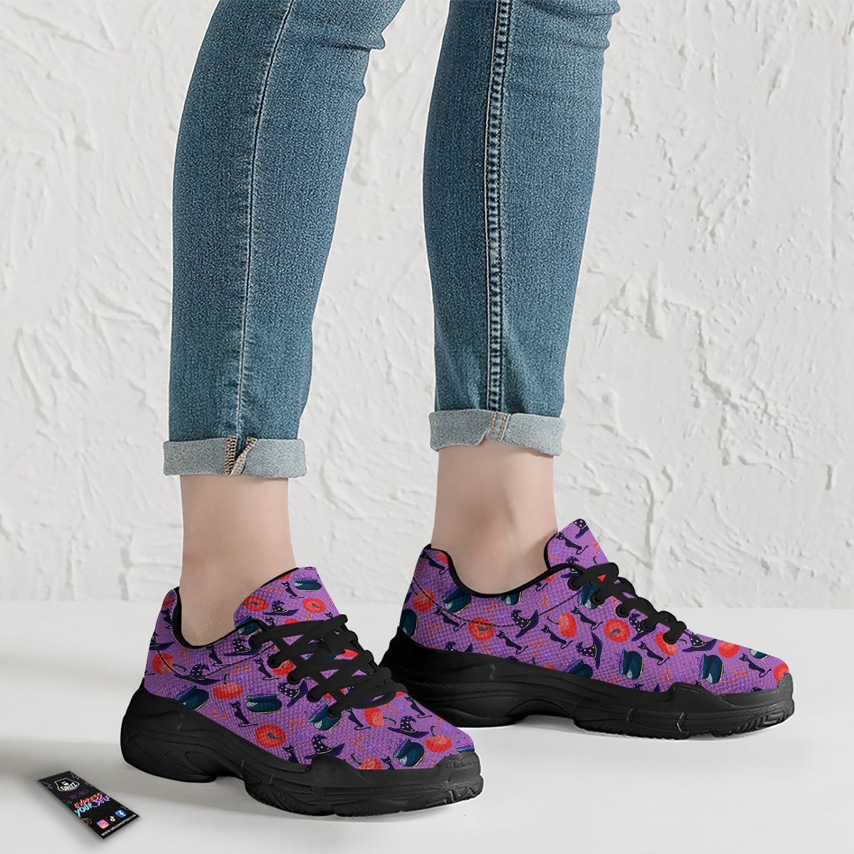 Witch Cauldron Halloween Print Pattern Black Chunky Shoes-grizzshop