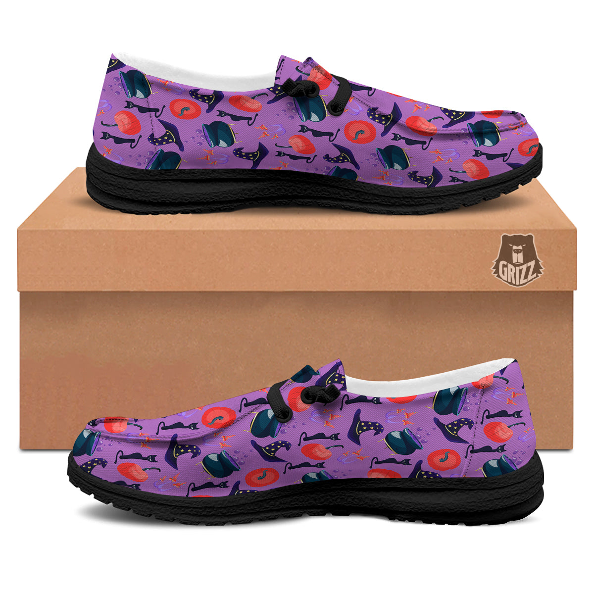 Witch Cauldron Halloween Print Pattern Black Loafers-grizzshop