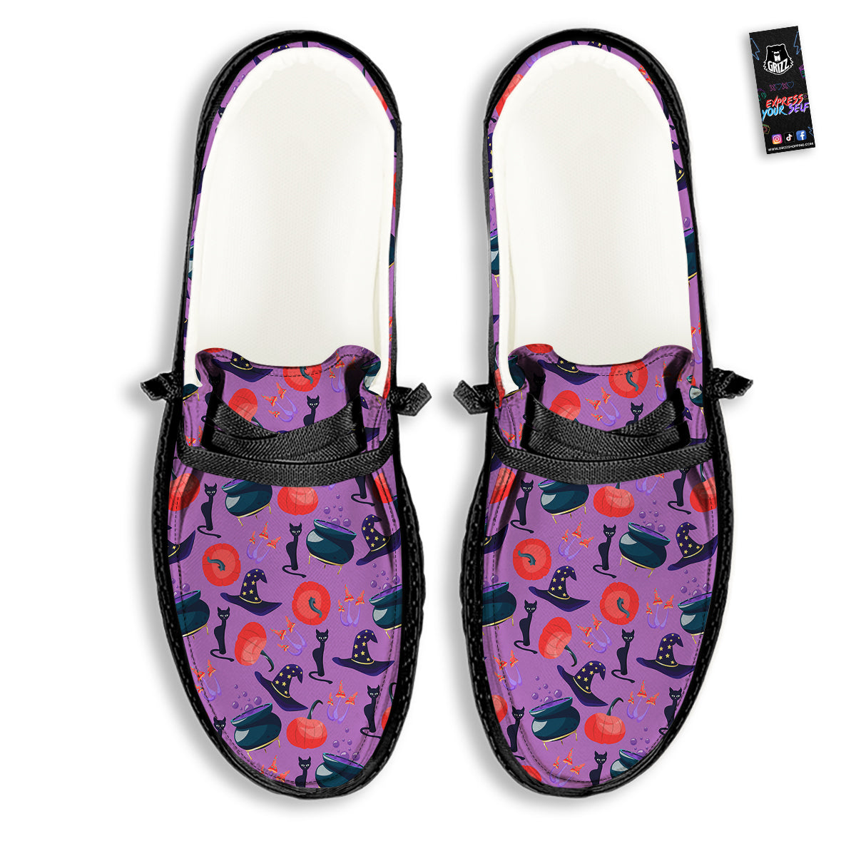 Witch Cauldron Halloween Print Pattern Black Loafers-grizzshop