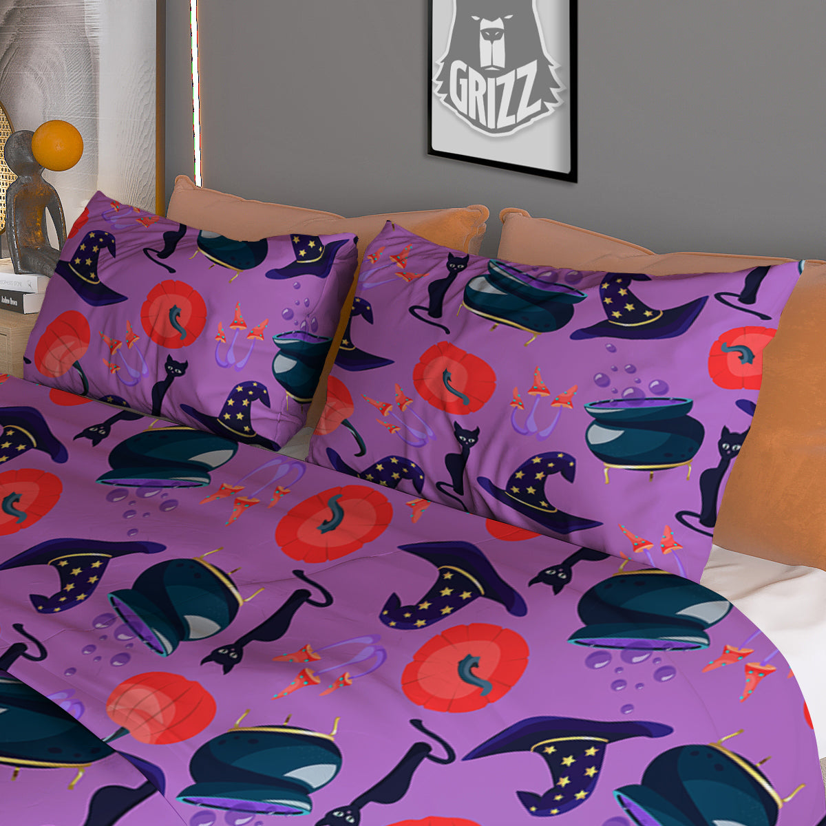 Witch Cauldron Halloween Print Pattern Duvet Cover Bedding Set